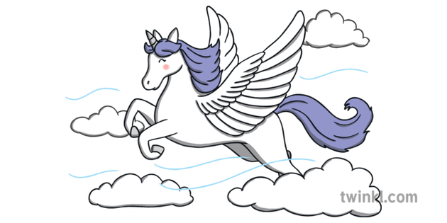 unicorn with wings alicorn flying mythical creature clouds