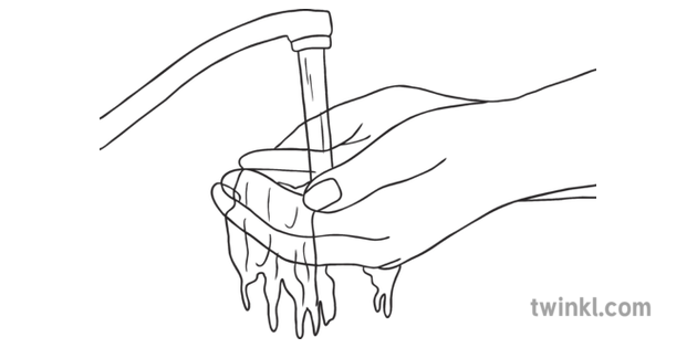 Washing Hands Under Running Water Ks1 Black And White Rgb Illustration