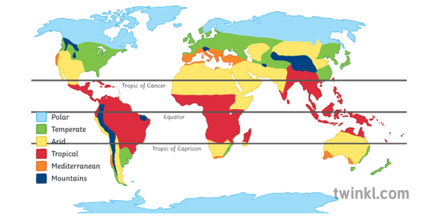 world climate zones colour map geography ks3 ks4 illustration twinkl