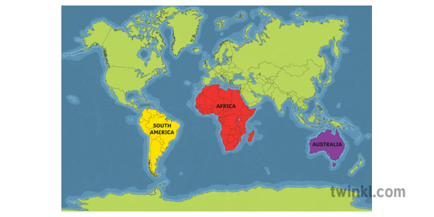 Weltkarte Australien Afrika Sudamerika Hervorgehoben Australien Geographie