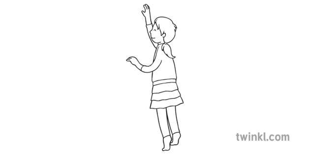 Child Reaching Up On Tiptoe Black And White Illustration Twinkl