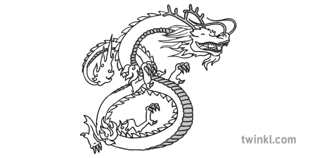 Chinese Dragon Black And White 2 Illustration Twinkl