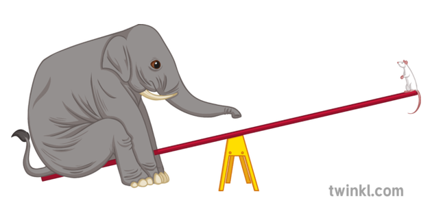 Elephant and Mouse on Seesaw Weight 1 Illustration - Twinkl