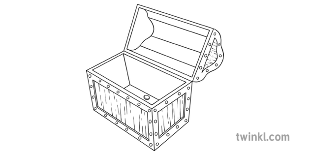 Empty Treasure Chest With Gold Coin At Bottom Black And White Illustration