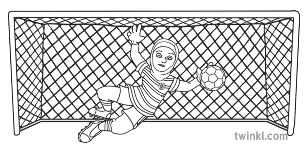 Female Goal Keeper Saving Goal No Background With Net Black And White Rgb Ver