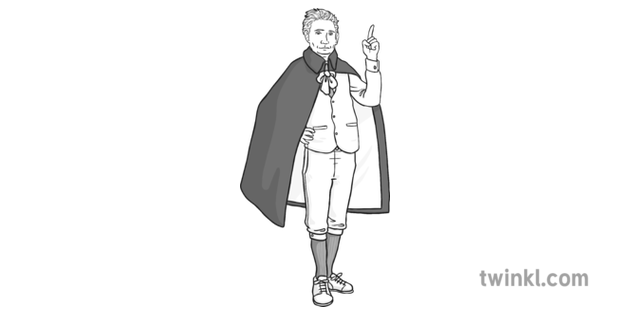 Flamboyant Man In Cape Black And White Illustration Twinkl