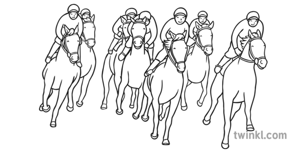 horses and jockeys racing black and white illustration  twinkl