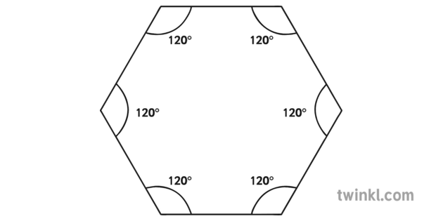 Interior Angles Of A Hexagon Black And White Illustration