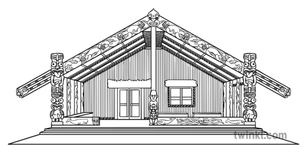 Maori Marae Black And White Illustration Twinkl