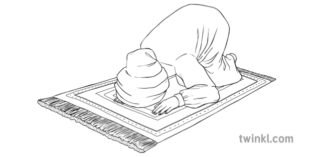 Modern Muslim Praying Black And White Illustration Twinkl