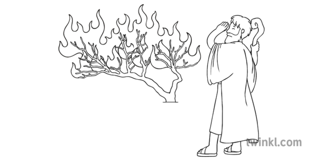 Moses And Burning Bush Black And White Illustration Twinkl