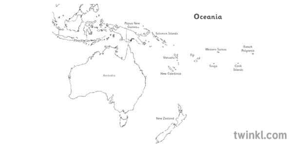 Oceania Map Black And White Illustration Twinkl