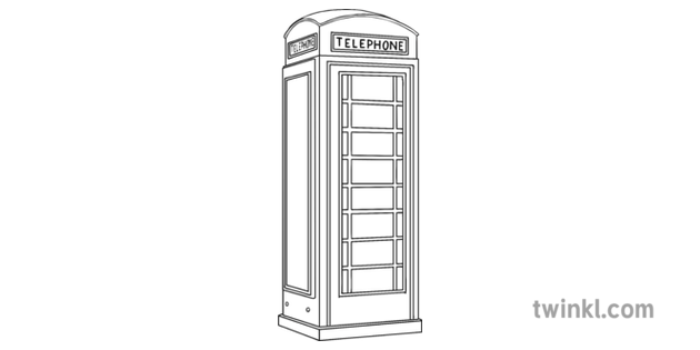 Red Phone Box Black And White Illustration Twinkl