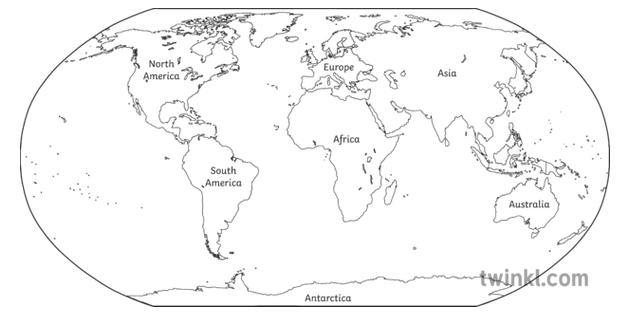 Mapa Mundi Con Sus Continentes Blanco Y Negro