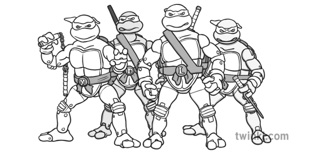 忍者神龜黑色和白色illustration Twinkl