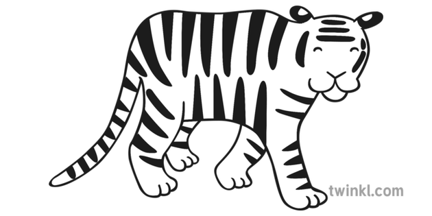 Tiger Walking Through The Jungle Black And White Illustration Twinkl