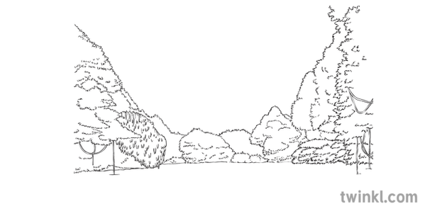 Jungle Tropicale Riviere Paysage Fond Noir Et Blanc Rgb Ver 1 Illustration