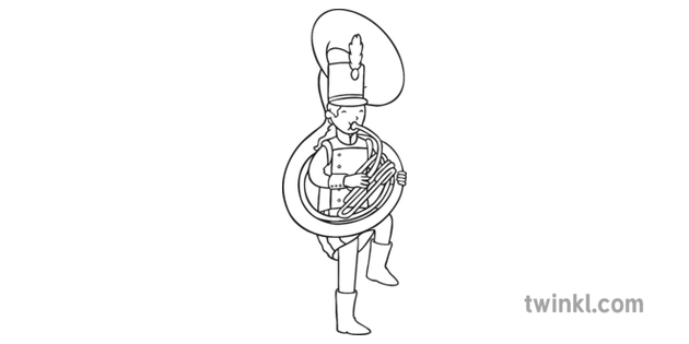 Tuba Player Black And White Illustration Twinkl