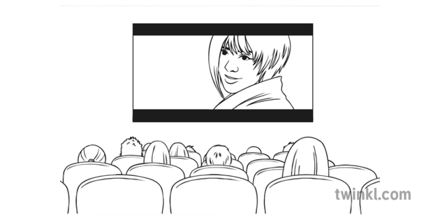 Watching Film Movie Cinema Black And White Illustration Twinkl