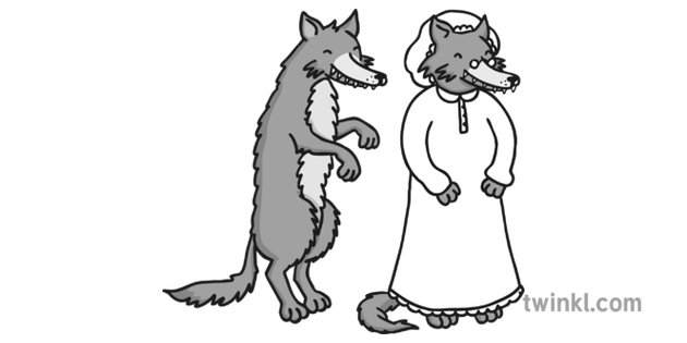 Wolf From Little Red Riding Hood And Granny Wolf Black And White Illustration