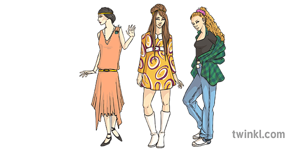 1920 1960 1990 Century Fashion Illustration Twinkl