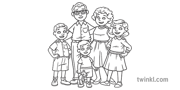 1950s Australian Family black and white RGB Illustration - Twinkl