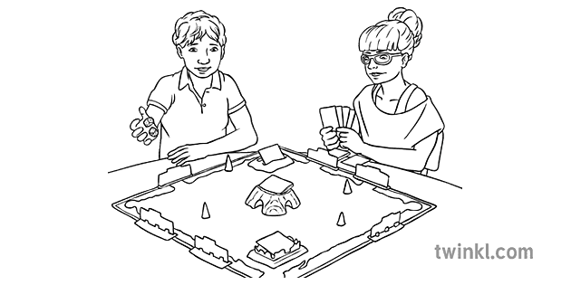 2人の子供が遊ぶボードゲームの欠如と白 Illustration Twinkl