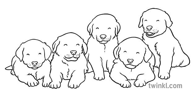 puppies clipart black and white