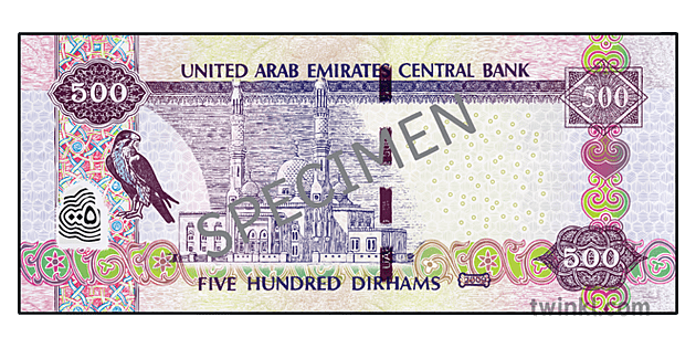 uae-national-banknote-on-top-of-usa-national-currency-top-view-of