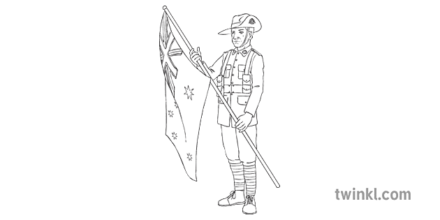 带有澳大利亚国旗的anzac 士兵anzac Day Ks2 黑白rgb 1 Illustration