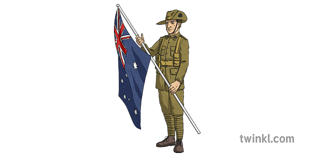 ANZAC with Australian Flag Soldier ANZAC Day KS2 Illustration - Twinkl