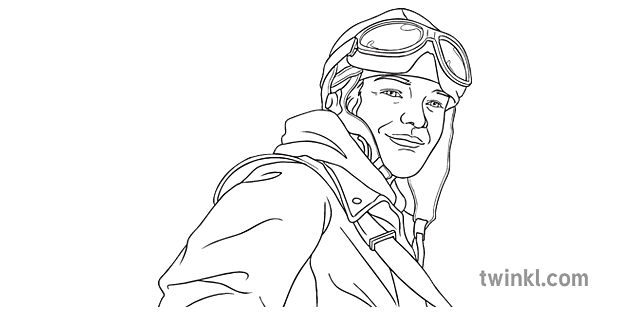 amelia earhart portrait aviator plane flying history ks1 black and ...