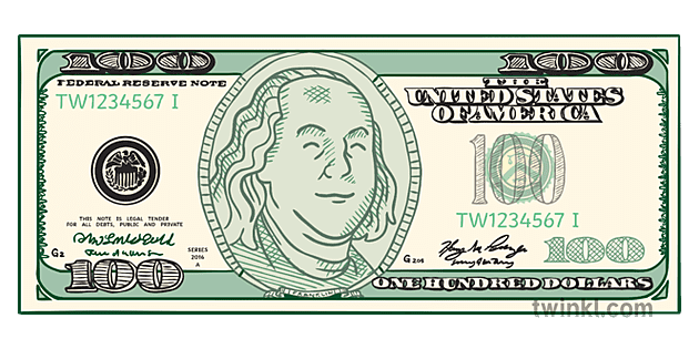 American 100 Bill Illustration - Twinkl