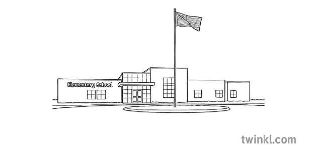 美国小学彩色线教育建设美国国旗旗杆ks1 黑白 Illustration