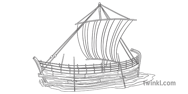 Ancient Greek Cargo Ship Black and White RGB Illustration - Twinkl