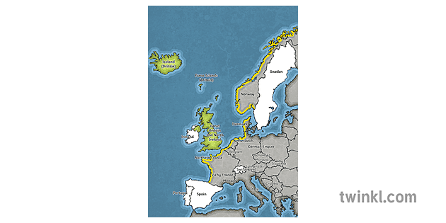 Atlantic Wall Map of Europe Illustration - Twinkl