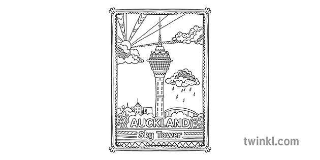 Auckland Sky Tower Mindfulness Colouring New Zealand Buildings ...