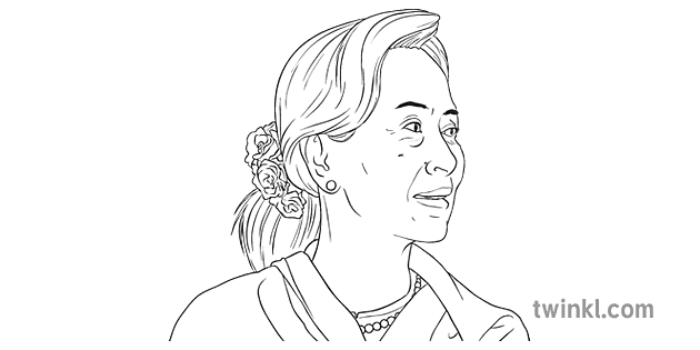 Aung San Suu Kyi Black And White 2 Illustration Twinkl