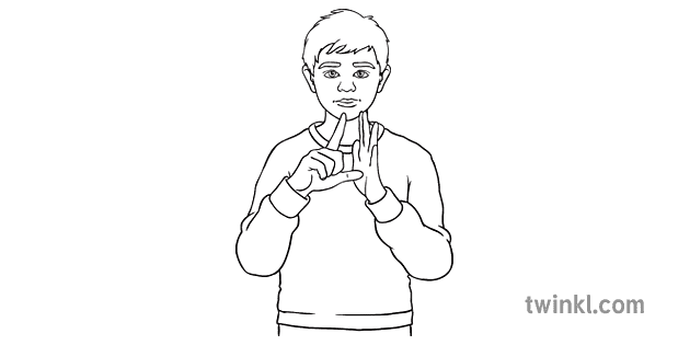 auslan child recess 2 ks1and2 black and white rgb Illustration - Twinkl