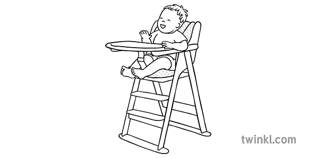 Baby In High Chair Black and White - Twinkl