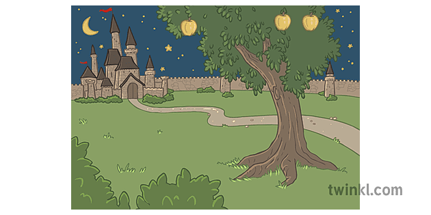 城堡花园在晚上彩色线童话罗马尼亚ks1的背景 Illustration