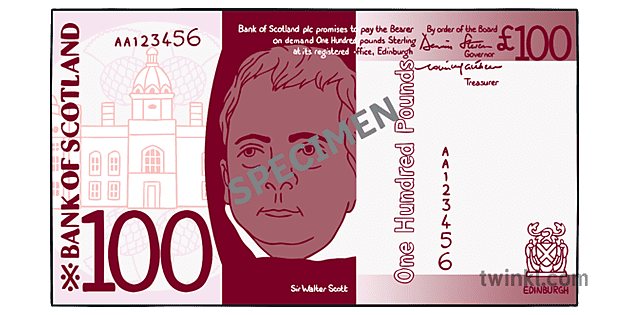 bank of Skotland 100 note front Illustration Twinkl