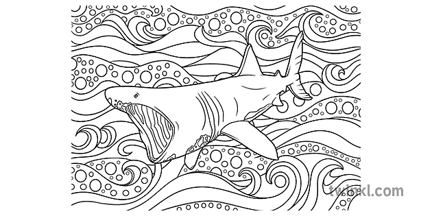 Basking Shark Mindfulness Colouring Black and White RGB Illustration - Twinkl