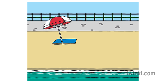 ビーチシーン 背景 04 砂 海 傘 壁 Eyfs Illustration Twinkl