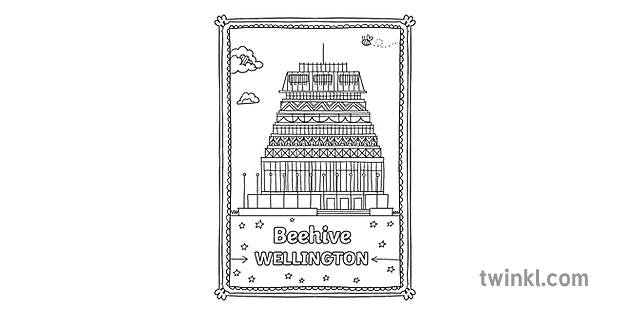 Beehive Wellington Mindfulness Colouring New Zealand Buildings