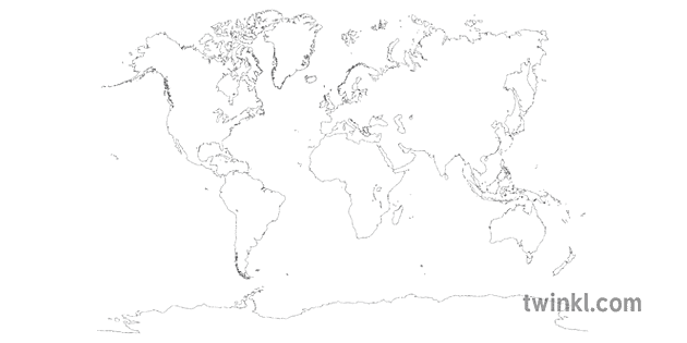 Blank World Map No Borders Geography Ks2 Black And White Illustration