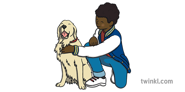 Boy Petting Dog Illustration Twinkl