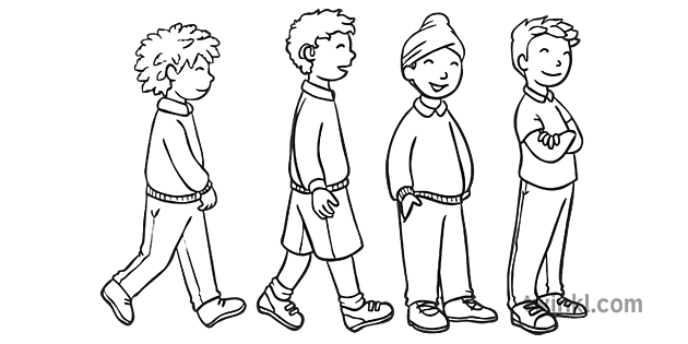 students standing in line clipart black