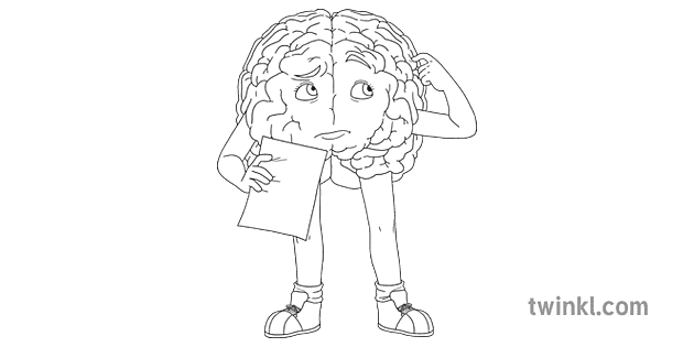 Brain Thinking Scratching Head Black and White RGB Illustration - Twinkl