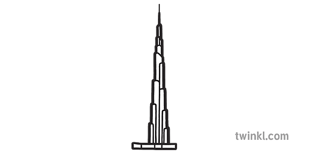 burj khalifa map icon landmark dubai uae eyfs black and white rgb